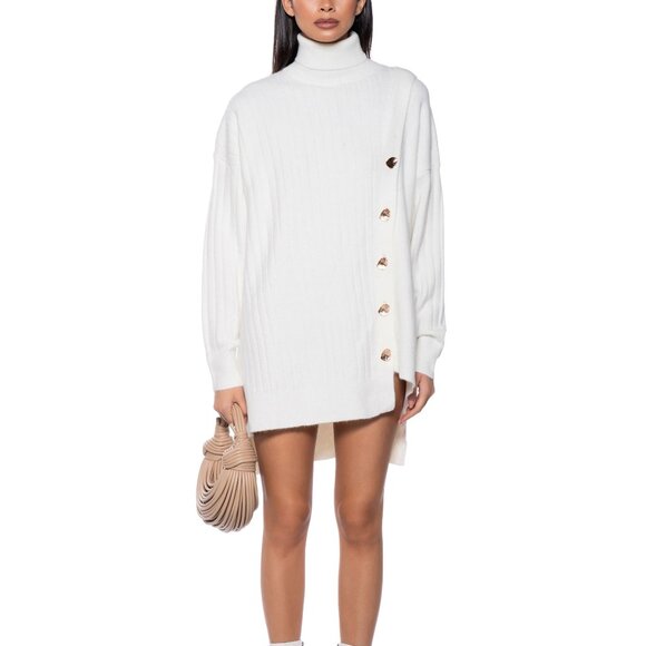 Callie Lives Dresses & Skirts - Callie Dress or Nah: Oversized Button Up Ivory Sweater Tunic with Gold Buttons